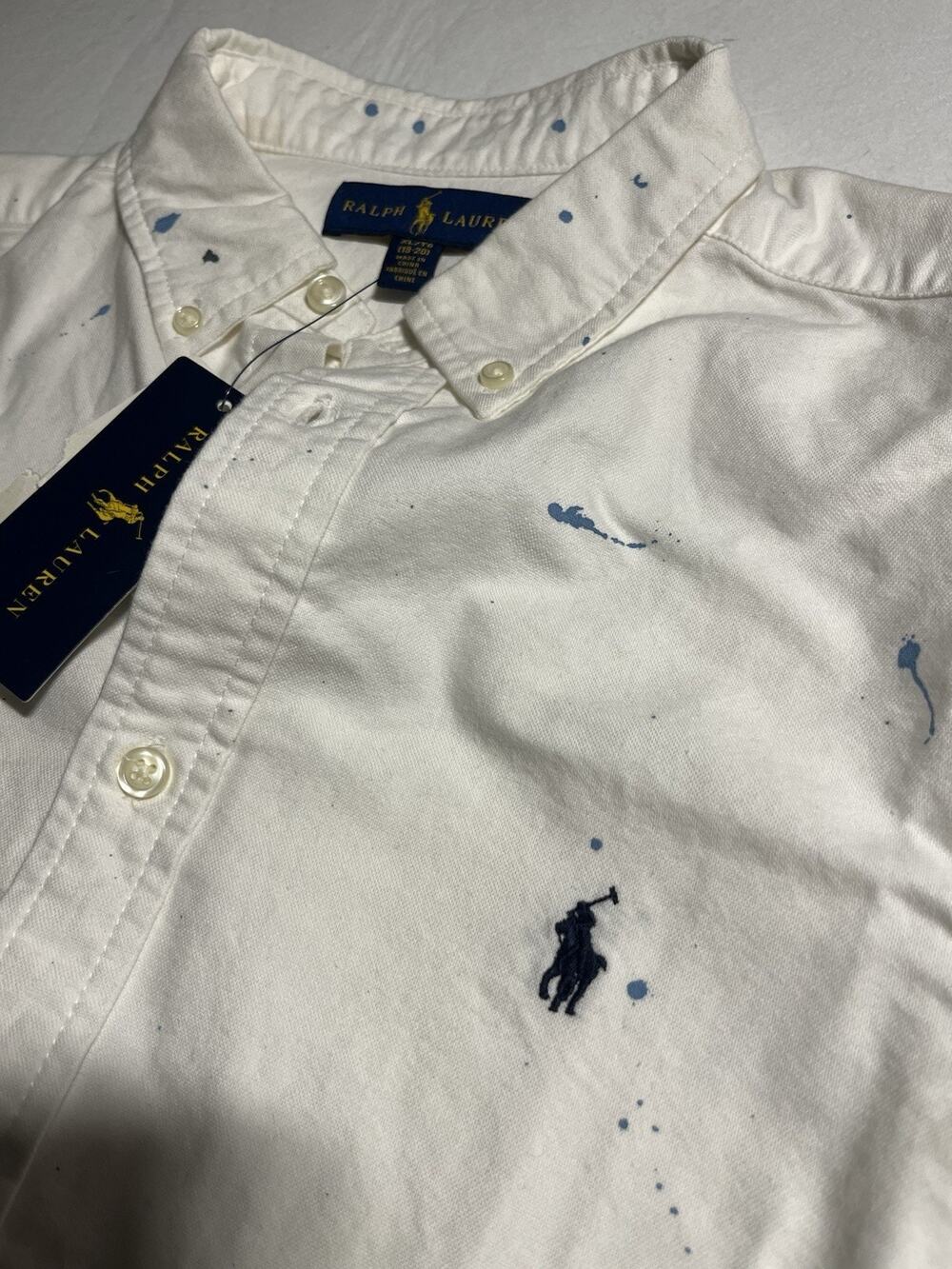Ralph Lauren Boys XL 18-20 White Paint Splatter Oxford Button Down Shirt NWT